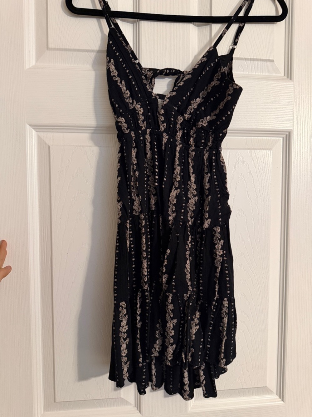 Angie Black Dress with Beige Floral Stripe Print